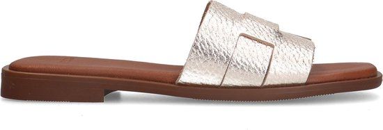 Manfield Dames Gouden Leren Gevlochten Slippers - Maat 38 - Lente/Zomer 2024