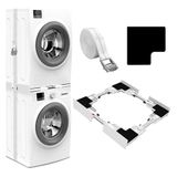 Wintem - Set voor de overlapping van wasmachine en droger van 46-66 cm met antislip siliconen pads, eenvoudige montage met ratelriem, ruimtebesparende universele houder, duurzaam