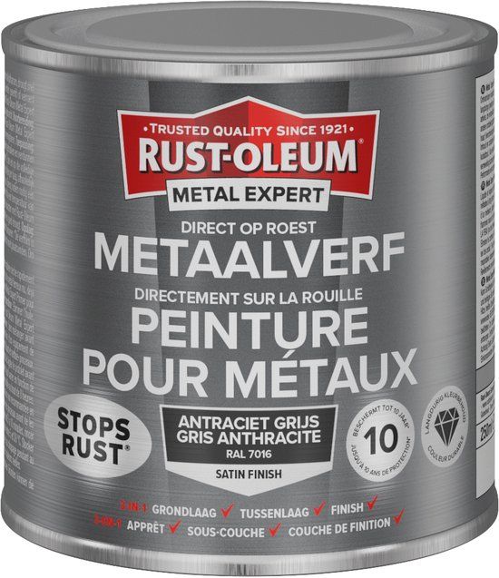 Rust-Oleum Metal Expert Direct Op Roest Metaal Verf Zijdeglans RAL 7016 - 250ml