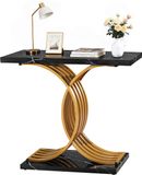 VEVOR Table console, Table d'appoint derrière le canapé (100x30x81CM / LxlxH), Table d'appoint rectangulaire en MDF + tubes en acier pour couloir, chambre, salon, entrée, table de couloir doré