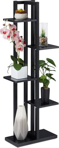Merkloos Relaxdays plantenstandaard 5 etages - binnen - 117x43x22 cm - staal - mdf - zwart