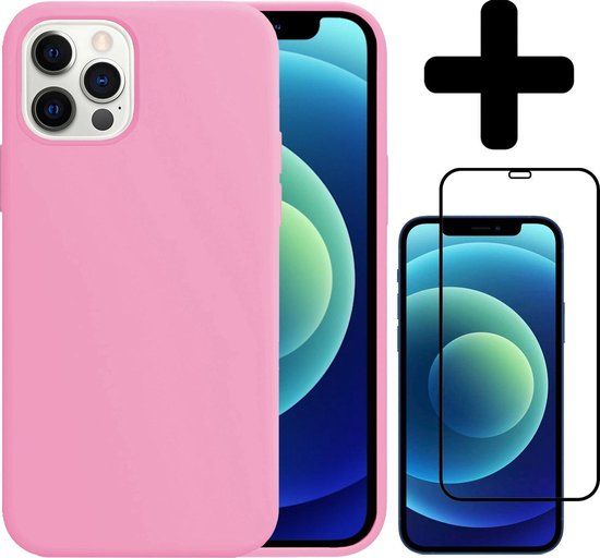BTH iPhone 12 Pro Case - Silicone Cover with Screen Protector - Light Pink