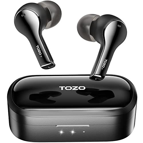 TOZO T9 echte draadloze oordopjes ENC 4 microfoonoproep Ruisonderdrukkende Bluetooth 5.0-hoofdtelefoon met lichtgewicht draadloze oplaadbehuizing IPX7 waterdicht Ingebouwde microfoonheadset Zwart