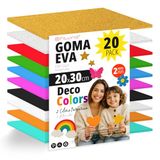 OFITURIA Verpakking met 20 vellen van EVA-kunststof, decoratieve kleuren, formaat 20 x 30 cm, 10 verschillende kleuren, voor school of thuis, EVA-rubber (assortiment decoratie)