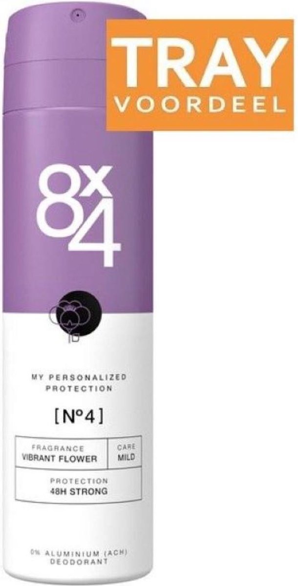 8x4 Deodorant Spray No 4 Vibrant Flower - Voordeelverpakking 6 x 150 ml