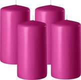 Enlightening Candles Cilinderkaars/stompkaars - 4x - fuchsia roze - D6 x H8 cm - 27 branduren - Dikke kaarsen - Voor kandelaar of plateau