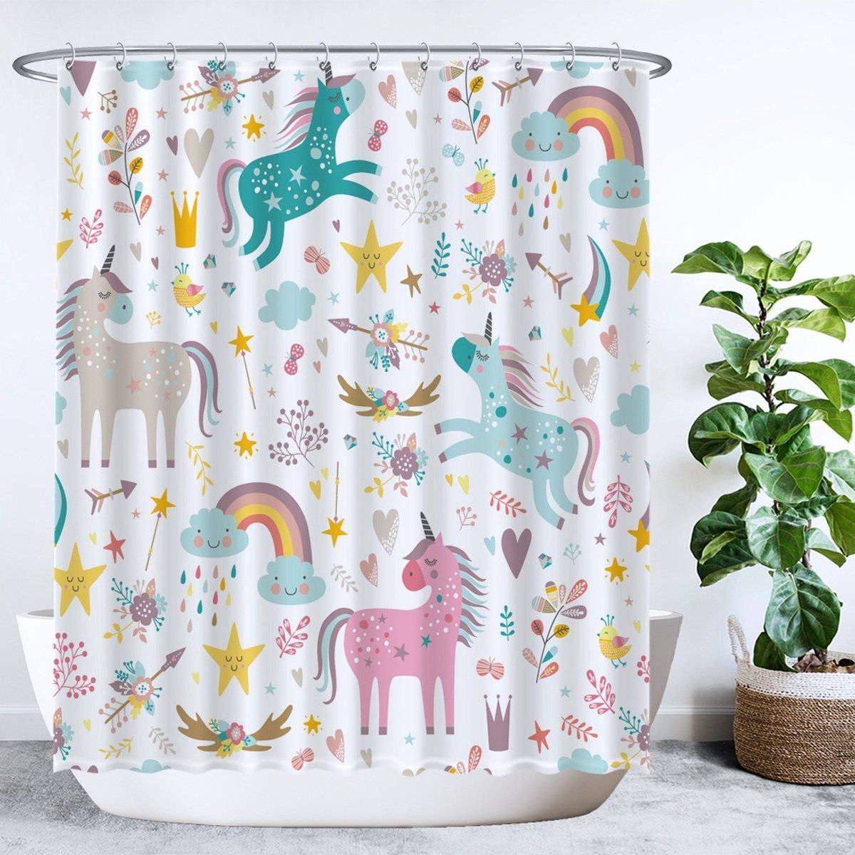 Ulticool Douchegordijn - Unicorn Eenhoorn - 180 x 200 cm - Polyester - met 12 ringen