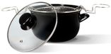Omgoods - Friture 20 cm en Acier Émaillé Noir avec Couvercle et Panier