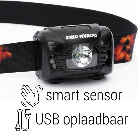 King Mungo LED Headlamp - Rechargeable - 1200 mAh - Black - Motion Sensor