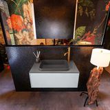 Mondiaz ERIN 80cm badmeubelset onderkast kleur Clay met 1 lade Wastafel RIDGE midden 1 kraangat kleur Dark grey ERIN11634