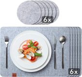 Vilten tafelset 12 pièces gris clair - sous-verres essuyables et lavables 44x32cm