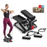 Sunny Health & Fitness Geavanceerde mini-stappenmachine voor thuisoefeningen, draagbare traptredefitness met weerstandsbanden voor totale lichaamstraining, cardio-apparatuur, optionele gratis