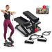 Sunny Health & Fitness Geavanceerde mini-stappenmachine voor thuisoefeningen, draagbare traptredefitness met weerstandsbanden voor totale lichaamstraining, cardio-apparatuur, optionele gratis