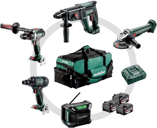 Metabo Accu-Combo-set bouw en renovatie 5.2 (685213000) BS 18 LTX BL + KH 18 LTX 24 + W 18 L 9-125 Quick + SSW 18 LTX 300 BL + R 12-18 DAB BT; Gereedschapstas