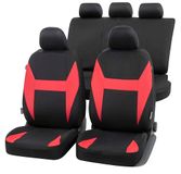WALSER Caledon autostoelhoes complete set, universele autobeschermhoes zwart-rood, polyester stoelhoezen 13325