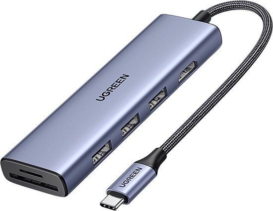 Ugreen 6-in-1 USB-C naar USB, HDMI, 3x USB-A 3.0 multifunctionele adapterhub, zilver