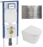 Geberit QeramiQ Dely Toiletset - 36.3x51.7cm - Diepspoel - Rimless - Geberit UP720 Inbouwreservoir - Softclose Toilet Zitting - Steel Bedieningsplaat - Mat Wit