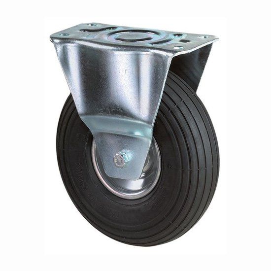 BS Rollen Bokwiel met opschroefbare plaat Pneumatisch rubberwiel zwart Metaal RVS Staal Diameter 26 cm