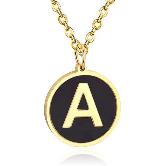 Cilla Jewels Lookinggoodtoday Goudkleurige Dames Schakelketting met Zwarte Kettinghanger Letter A