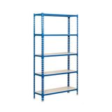 Simon Rack Metalen stelling 2000x1100x400 mm - Simonclick | 5 niveaus, Metalen legbord, 200 kg buigbelasting, Corrosiewerende coating, Montage met kliksysteem, Blauw/Wit