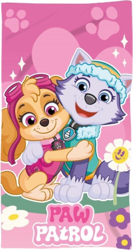 4KidsOnly Paw Patrol Strandlaken - 70 x 140 cm. - Skye & Everest badhanddoek - sneldrogend