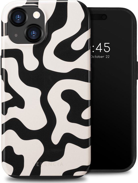 Selencia Vivid Backcover iPhone 15 Hoesje - Art Wave Black