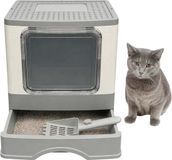 Relaxdays Kattenbak met deksel en schep - Wit/Grijs
