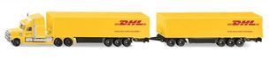 SIKU 1806, Freightliner DHL Road Train, trekker met oplegger en aanhanger, 1:87, metaal/kunststof, geel, afneembare aanhanger