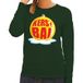 Bellatio Decorations Foute kersttrui kerstbal geel op groene sweater voor dames - kersttruien XL