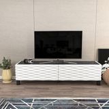 Hanah Home Traditionele tv-standaard, wit en zwart, 149,2 x 35 x 38 cm, 100% melamine gecoat deeltjesbord, 18 mm dik, elegant design voor de woonkamer
