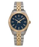 Timex Legacy Celestial 36 mm kwartshorloge voor dames, tweekleurig bandje van roestvrij staal en blauwe wijzerplaat, TW2Y20200