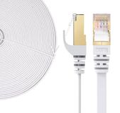 Elfcam® - 10m Cat7 Ethernet Kabel Platte Vergulde RJ45 Netwerkkabel 10Gbps 600MHz LAN Kabel, 100% Koper STP 32AWG, Wit, 10 Meter