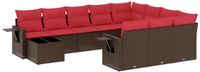 vidaXL 11-delige tuinbankset met kussens, bruin, polyrotan