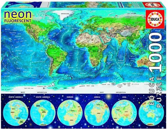 Educa Wereldkaart - Glow in the Dark Puzzel - 1000 stukjes