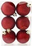 Cosy & Trendy Kerstballen - 6x st - donkerrood - glitters - 6 cm - kunststof