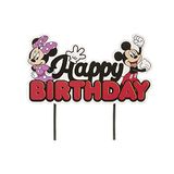 Dekora Taarttopper Mickey en Minnie Mouse Happy Birthday papieren taartdecoratie - 17,5 x 15 cm