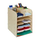 Relaxdays bureau organizer met 12 vakken, H x B x D: 34,5 x 25 x 32 cm, mdf, lichtbruin