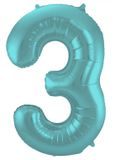 Folat Folieballon Cijfer 3 Aqua Metallic Mat - 86 cm