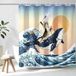 Aimego Grappig douchegordijn dappere kat vasthouden drietand rijdende haai in oceaan, haai kat douchegordijnen met haken voor badkamer decor accessoires badkuipgordijn, 182,9 cm x 183 cm