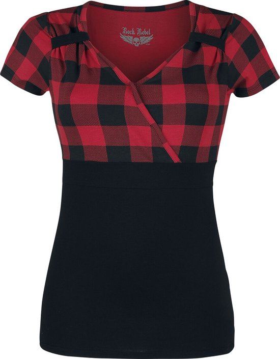 Rock Rebel by EMP zwart-rood geruit T-shirt in rockabillystijl - Dames - XXL