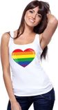 Bellatio Decorations Shoppartners Bv Gay Pride Singlet Shirt/Tanktop met Regenboog Vlag in Hart Wit Dames M
