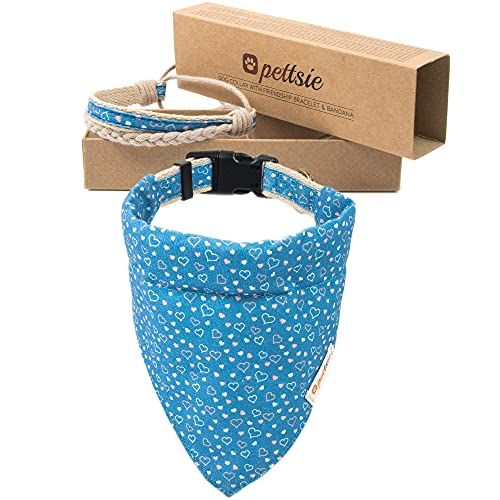 Pettsie Hondenhalsband met bandana-doek en vriendschapsarmband, instelbare maten S en M, leuk cadeau voor hondenliefhebbers in geschenkdoos (S, blauw)