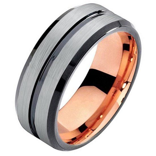 Mendes heren ring Wolfraam Rose Verguld Mat Zilver 8mm-19mm