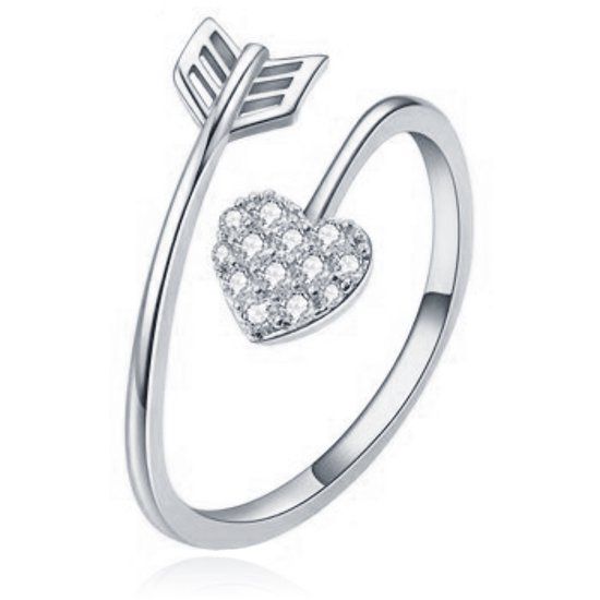 LGT JWLS Lookinggoodtoday Dames Ring Verzilverd Zilverkleurig met Hart van Zirkonia