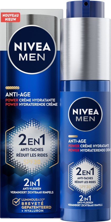 NIVEA MEN Anti-Age 2in1 Power Hydraterende Cr&#232;me - Dagcr&#232;me - Normale en rijpere huid - SPF 30 - Met hyaluronzuur en Luminous630 - 50 ml