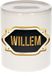 Bellatio Decorations Willem Spaarpot - Wit - Goud/Zwart Embleem - 8 x 9 cm - Keramiek - Afsluitdop - Cadeau Verjaardag