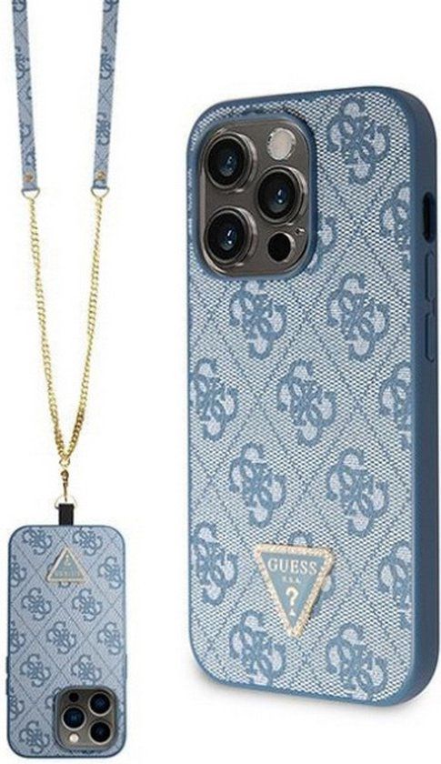Guess 4G Triangle Crossbody Back Case for Apple iPhone 14 Pro Max - Blue