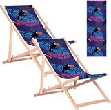 GreenBlue GB183 - 2 stuks - Strandstoel - Klassieke beukenhouten ligstoel met Tukan-print - tot 110 kg