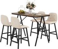 Homcom Bartafel set met 4 stoelen met rugleuning, beige