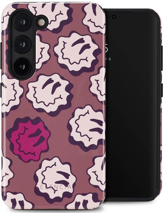 Selencia Hoesje - Geschikt voor Samsung Galaxy S23 - Backcover - Wavy Smiley Pink